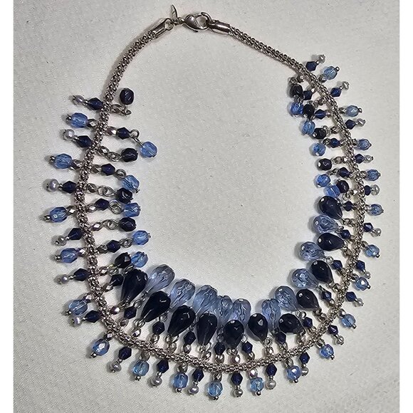 Avon Bead Fringe Choker & Unbranded Blue Cat Eye Floater Necklace, Vintage - Picture 4 of 10